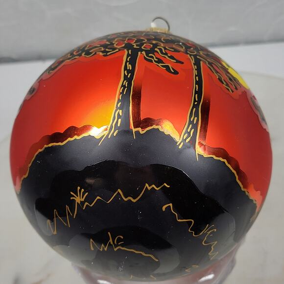 Vtg Poland Halloween Tree Ornament Orange Black Hand Painted Moon Trees Signed - Picture 12 of 16
